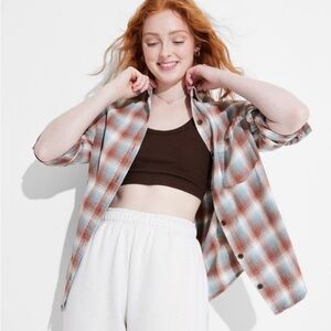 Long Sleeve Oversized Flannel Button-Down Shirt - Wild Fable™ Light
Brown Plaid